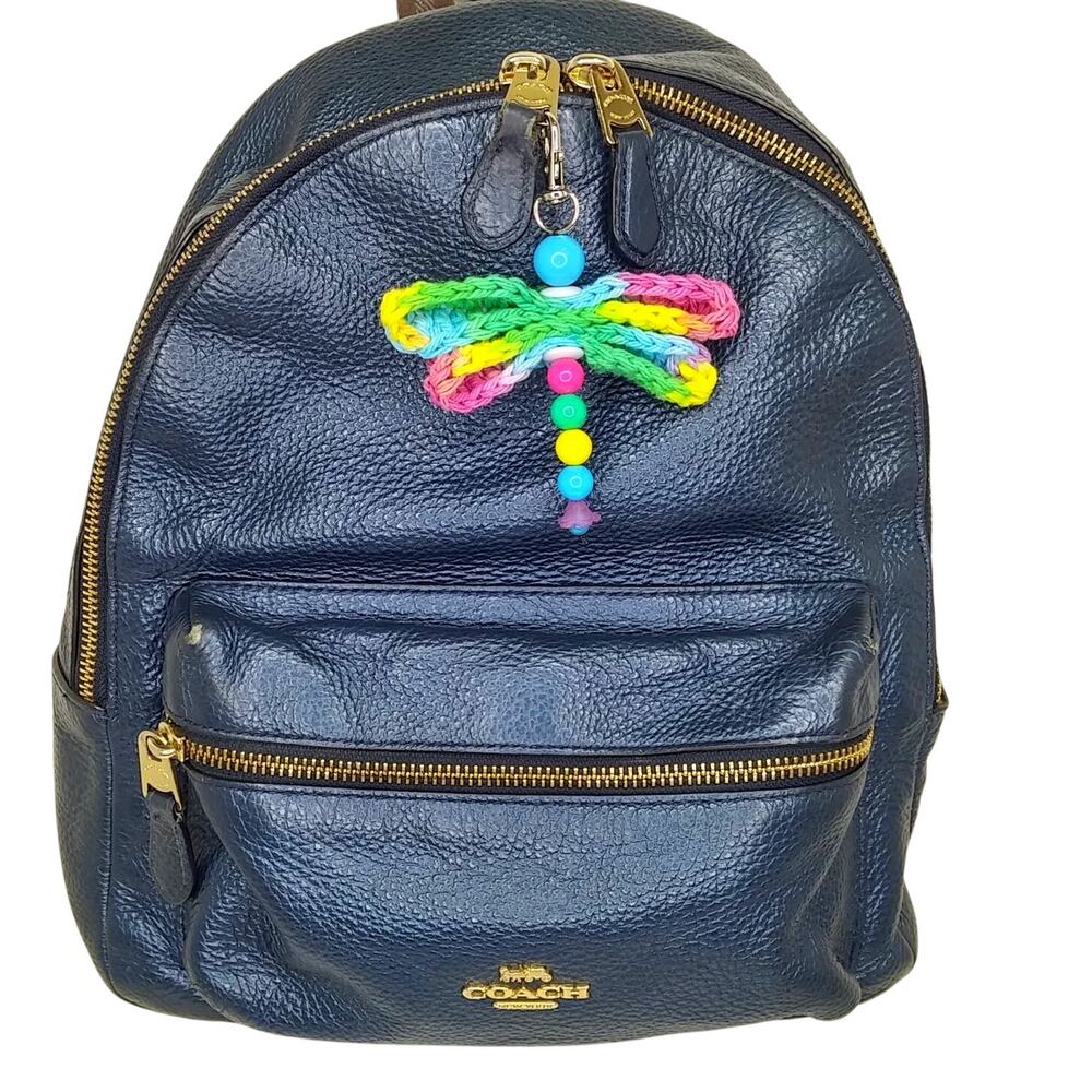 Handmade Crochet Dragonfly Bag Charm Rainbow Upcycled Beaded Purse Keychain NEW - Picture 6 of 8